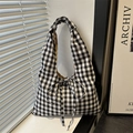 Bolso de hombro de cuadros vichy blanco y negro con lazo decorativo y gran capacidad - Negro
