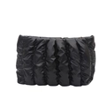 Minimalist black pleated cloud bag with a glossy puffy texture and vertical quilting - Black