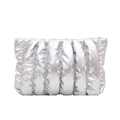 Minimalist silver puffer bag with metallic pleated finish and soft quilted texture - Silver