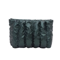 Quilted puffer clutch bag in dark green metallic finish with padded vertical stitch - Green