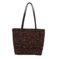 Borsa tote grande capacità con stampa leopardata e manici in pelle marrone - Marrone