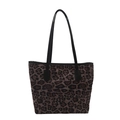 Grande borsa tote alla moda con stampa leopardata e tracolle nere in ecopelle - Marrone