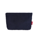 Minimalist navy blue corduroy envelope clutch bag with red fashion label detail - Black