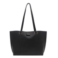 Minimalist black large capacity tote bag with long straps and gold hardware for women - Black