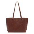 Dark brown high-capacity tote bag with golden metal rings and leather label - Tan