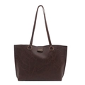 Minimalist brown faux leather tote bag with vintage wrinkled texture and shoulder strap - Coffee