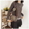 Leopard print crossbody bag set with detachable round coin purse and wide strap detail - Yellowish Brown Leopard