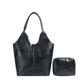 Ensemble de sacs cabas noir rétro avec patchwork géométrique et pochette assortie - Noir