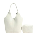 Sac fourre-tout texturé blanc et pochette assortie avec motifs de couture géométriques - Blanc