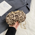 Elegant leopard print clutch bag with a golden bow clasp and stylish metal chain - Khaki