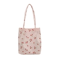 Sac fourre-tout en velours côtelé rose avec motifs cerises et longues anses - Cerise Rose