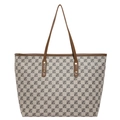 Bolso tote grande de lona retro con diseño de tablero de ajedrez y asas de cuero marrón - Caqui