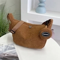 Brown corduroy large shoulder bag with matching round coin purse and wide strap - One Size / Yellow Brown