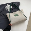 Bolso tote minimalista de lona con asas verde oscuro y gran capacidad interior - Verde
