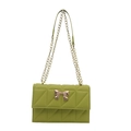 Quilted avocado green crossbody bag with metallic bow and gold chain strap accent - Green
