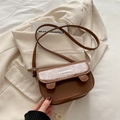 Brown minimalist PU leather crossbody bag with vintage texture and white letter print - Brown