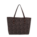 Fashionable leopard print tote bag with brown handles and gold rivets on white background - Brown