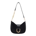 Sac bandoulière demi-lune noir avec boucle dorée en D et détails de bandoulière chaîne - Noir