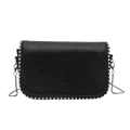 Elegante borsa a tracolla nera con rivetti argentati e catena in metallo - Nero