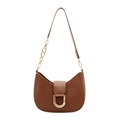 Sacoche marron en similicuir avec boucle en D dorée et bandoulière en chaîne - Brun Foncé