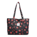 Large black strawberry print tote bag with double straps and durable fabric for daily use - Black