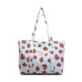 Light blue canvas tote bag with red strawberry prints and sweet lettering detail - Blue