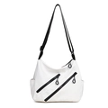 Bolso mensajero blanco minimalista con cremalleras negras y correa ancha ajustable - Blanco
