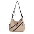 Bolso mensajero de nailon caqui con doble cremallera y correa negra ajustable - Caqui