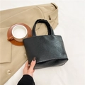 Classic black square tote bag with crinkled texture and pleated handle for winter 2025 - Black