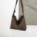 Minimalist large coffee brown suede tote bag with stylish decorative shoulder strap knot - Brown
