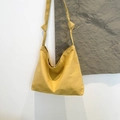 Mustard yellow minimalist oversized faux suede tote bag with wide knotted strap - Yellow