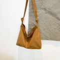 Minimalist large suede tote bag in caramel brown with elegant knotted strap detail - Brown