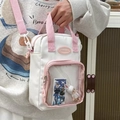 Mini ita bag in white and pink with a clear PVC window for doll and badge display - Pink