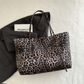 Grand sac cabas chic à imprimé léopard, sac à épaule élégant en similicuir pour femme - Marron