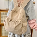 Minimalist apricot backpack for women with bow design and functional side zipper pockets - Coffee