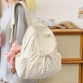 Minimalist beige casual backpack with drawstring pockets and large capacity for travel - White