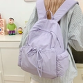 Minimalist light purple school backpack for women with drawstring pocket and casual style - Purple