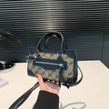 Chic black and tan patterned canvas crossbody bag with elegant double handles - Black