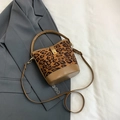 Secchiello alla moda con stampa leopardata, dettagli in pelle e fibbia d'oro - Marrone Senza Ciondolo