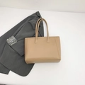 Minimalist beige large capacity tote bag in matte leather for professional commute use - Khaki