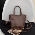 Vintage dark brown bucket bag with top handle and adjustable shoulder strap for women - Coffee