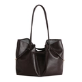 Borsa tote retrò in pelle marrone scuro con coulisse e dettagli in metallo dorato - caffè