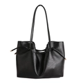 Grande borsa tote nera retrò con dettagli a coulisse e morbida ecopelle - Nero