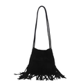 Sac seau noir tendance à franges en faux daim souple au style bohème et rétro chic - Noir