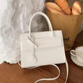 Borsa a mano bianca con goffratura a coccodrillo e tracolla in elegante stile francese - Bianco Sporco
