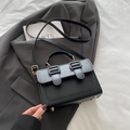 Classic black PU leather square handbag with golden hardware and double buckle detail - Black