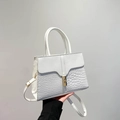 Sac à bandoulière blanc minimaliste avec motif crocodile et fermoir doré - Blanc