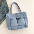 Bolso tote de nailon azul claro de gran capacidad con múltiples bolsillos para uso diario - Azul