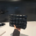 Chic black quilted puffy handbag in shiny finish with elegant square texture - Black