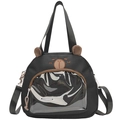 Süße schwarze Bären-Schultasche mit transparenter Tasche und Bärenohren - Schwarz